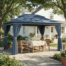 Rackhams 3 x 4 m Outdoor Garden Gazebo with UPF50+ Double&nbspRoof - Dark Blue