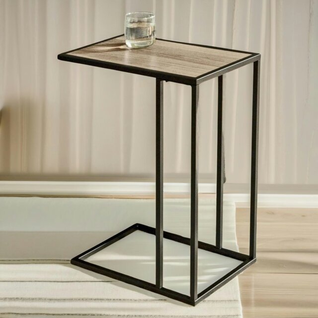 Rackhams Industrial C-Shaped Sofa End Table Brown - image 1