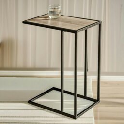 Rackhams Industrial C-Shaped Sofa End Table Brown