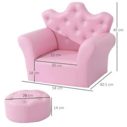 Rackhams Children Kids Sofa Set Armchair Chair Seat with Free Footstool PU Leather for Girls 58L x 40.5W x 49H cm Pink - thumbnail 3