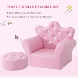 Rackhams Children Kids Sofa Set Armchair Chair Seat with Free Footstool PU Leather for Girls 58L x 40.5W x 49H cm Pink - thumbnail 5