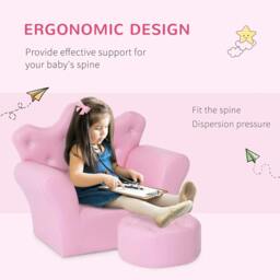 Rackhams Children Kids Sofa Set Armchair Chair Seat with Free Footstool PU Leather for Girls 58L x 40.5W x 49H cm Pink - thumbnail 6