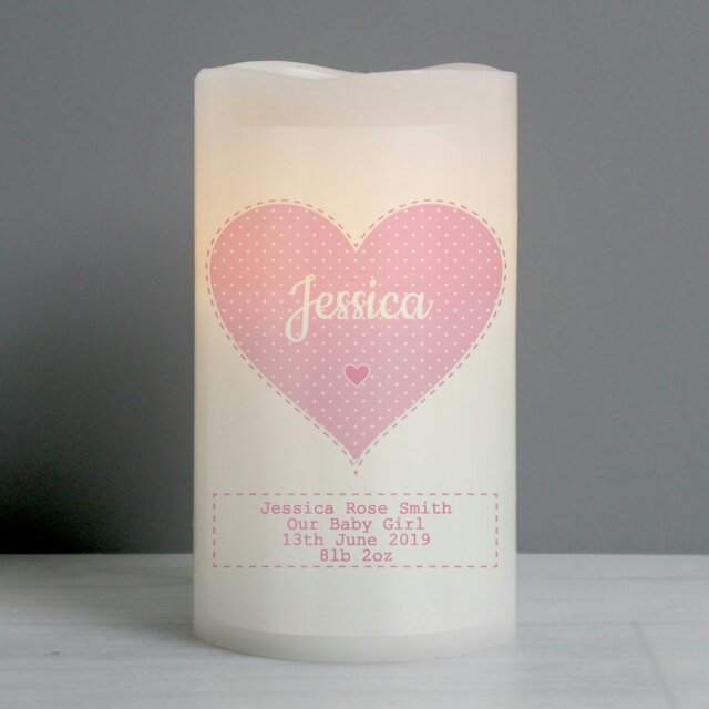 Rackhams Personalised Stitch & Dot Baby Girl Night Light LED Candle - image 1