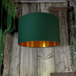 "Rackhams Hunter Green Cotton Lampshade With Copper Foil Lining - 70cm Diameter x 30cm Height / (27"" x 12"")" - thumbnail 1