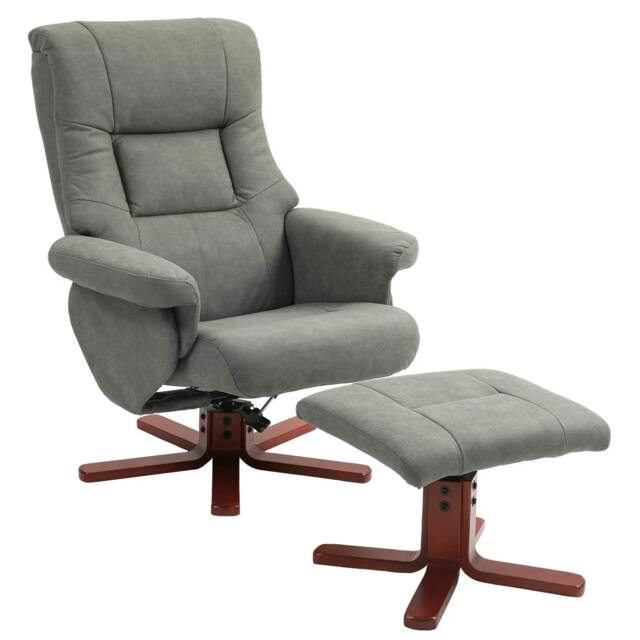 Rackhams Faux Microfibre Leather Manual Recliner and Footstool Set - Grey