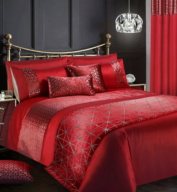 Rackhams Vera Foil Printed Duvet Cover & Pillowcase Set - Red - Super King - image 1