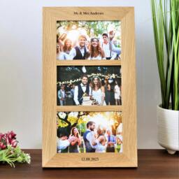 "Rackhams Personalised Solid Oak Three Aperture Picture Frame - For 6x4"" Photos - For 6""x4"" photos - Engraved" - thumbnail 3