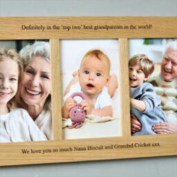 "Rackhams Personalised Solid Oak Three Aperture Picture Frame - For 6x4"" Photos - For 6""x4"" photos - Engraved" - thumbnail 4