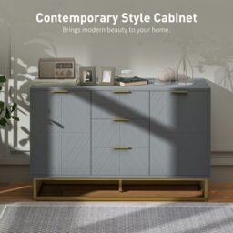 Rackhams Sideboard Storage Cabinet with Adjustable Shelves, Grey - matte - sideboard - grey - thumbnail 3