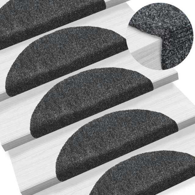 Rackhams Self-adhesive Stair Mats 5 pcs Dark Grey 56x17x3 cm Needle Punch