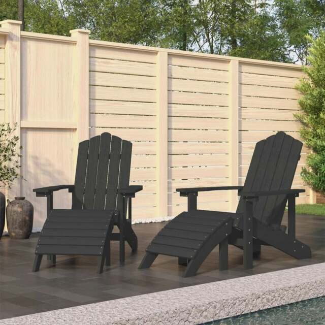 Rackhams Garden Adirondack Chairs 2 pcs with Footstools HDPE Anthracite