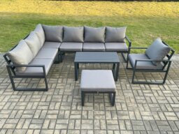 Rackhams Aluminium Garden Furniture Set Outdoor Indoor Lounge Corner Sofa Chair Oblong Coffee Table Sets with Big Footstool Dark Grey - thumbnail 2