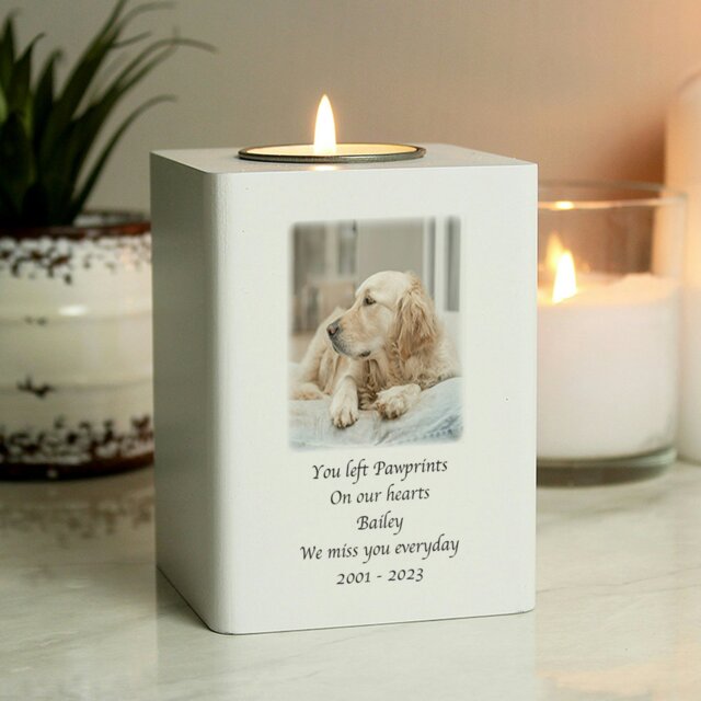 Rackhams Personalised Photo Upload White Wooden Tea light Holder - image 1