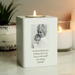 Rackhams Personalised Photo Upload White Wooden Tea light Holder - thumbnail 4