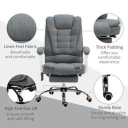 Rackhams Heated 6 Points Vibration Massage Executive Office Chair Adjustable Swivel Ergonomic High Back Desk Chair Recliner with Footrest Grey - thumbnail 4