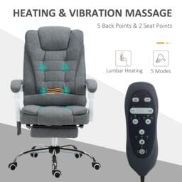 Rackhams Heated 6 Points Vibration Massage Executive Office Chair Adjustable Swivel Ergonomic High Back Desk Chair Recliner with Footrest Grey - thumbnail 5