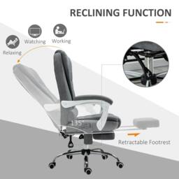 Rackhams Heated 6 Points Vibration Massage Executive Office Chair Adjustable Swivel Ergonomic High Back Desk Chair Recliner with Footrest Grey - thumbnail 6