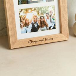 "Rackhams Personalised Solid Oak Triple Picture Frame with Mount - For 6x4"" Photos, Natural Finish - For 6""x4"" photos - Engraved + Prints" - thumbnail 5