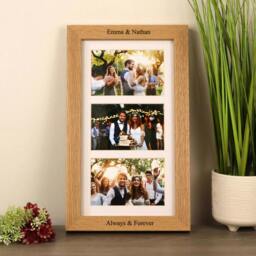 "Rackhams Personalised Solid Oak Triple Picture Frame with Mount - For 6x4"" Photos, Natural Finish - For 6""x4"" photos - Engraved + Prints" - thumbnail 2