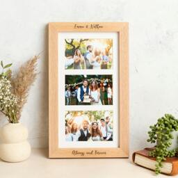 "Rackhams Personalised Solid Oak Triple Picture Frame with Mount - For 6x4"" Photos, Natural Finish - For 6""x4"" photos - Engraved + Prints" - thumbnail 4