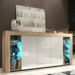 Rackhams Exclusive 164cm Modern Sideboard TV Unit Display Cabinet Cupboard High Gloss Doors - 164 cm - Oak Matt Body & White Gloss Doors - 1 - thumbnail 6