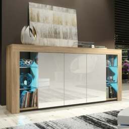 Rackhams Exclusive 164cm Modern Sideboard TV Unit Display Cabinet Cupboard High Gloss Doors - 164 cm - Oak Matt Body & White Gloss Doors - 1 - thumbnail 1