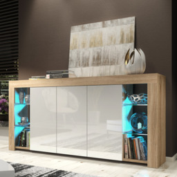 Rackhams Exclusive 164cm Modern Sideboard TV Unit Display Cabinet Cupboard High Gloss Doors - 164 cm - Oak Matt Body & White Gloss Doors - 1 - thumbnail 3