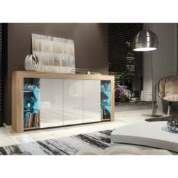 Rackhams Exclusive 164cm Modern Sideboard TV Unit Display Cabinet Cupboard High Gloss Doors - 164 cm - Oak Matt Body & White Gloss Doors - 1 - thumbnail 5