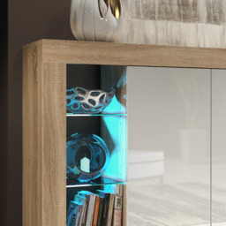 Rackhams Exclusive 164cm Modern Sideboard TV Unit Display Cabinet Cupboard High Gloss Doors - 164 cm - Oak Matt Body & White Gloss Doors - 1 - thumbnail 4