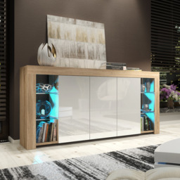 Rackhams Exclusive 164cm Modern Sideboard TV Unit Display Cabinet Cupboard High Gloss Doors - 164 cm - Oak Matt Body & White Gloss Doors - 1 - thumbnail 2