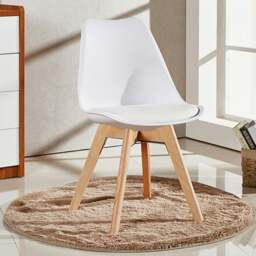 Rackhams Set of 4 Scandinavian Dining Chairs with Leather Cushions Solid Wood Legs - Plastic - White - Retro - thumbnail 3