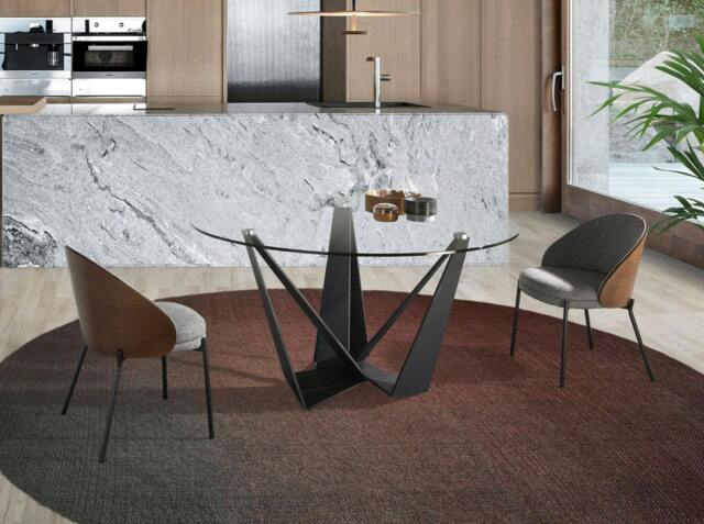 Rackhams Round tempered glass and black steel dining table 1045 - image 1