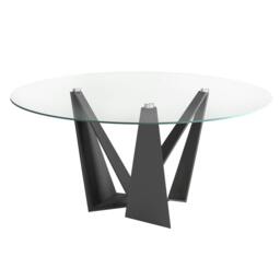 Rackhams Round tempered glass and black steel dining table 1045 - thumbnail 3