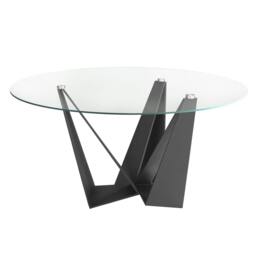 Rackhams Round tempered glass and black steel dining table 1045 - thumbnail 6