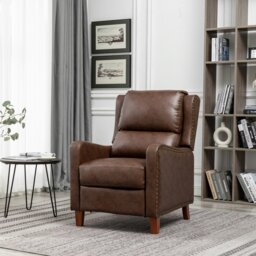 Rackhams Recliner Armchair, Upholstered Push Back Recliner Armchair Padded Seat PU Leather Sofa Lounge with Adjustable Backrest and Footrest - Brown - thumbnail 1