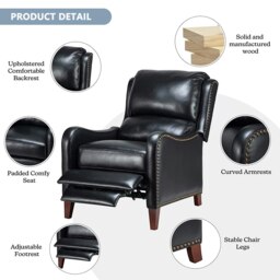 Rackhams Recliner Armchair, Upholstered Push Back Recliner Armchair Padded Seat PU Leather Sofa Lounge with Adjustable Backrest and Footrest - Brown - thumbnail 4