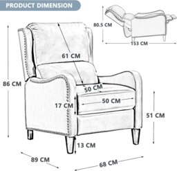 Rackhams Recliner Armchair, Upholstered Push Back Recliner Armchair Padded Seat PU Leather Sofa Lounge with Adjustable Backrest and Footrest - Brown - thumbnail 3