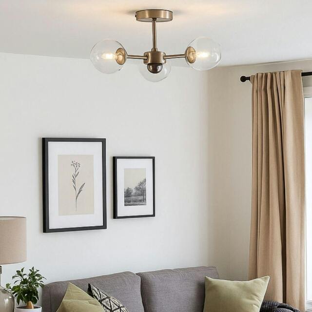 Rackhams Niva 3-Light Satin Nickel Clear Glass Semi-Flush Ceiling Light - image 1