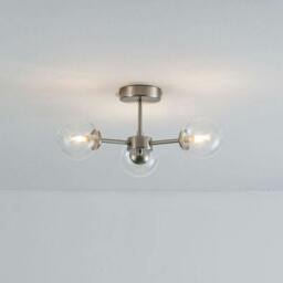 Rackhams Niva 3-Light Satin Nickel Clear Glass Semi-Flush Ceiling Light - thumbnail 2