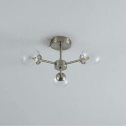 Rackhams Niva 3-Light Satin Nickel Clear Glass Semi-Flush Ceiling Light - thumbnail 3
