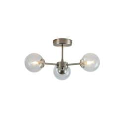 Rackhams Niva 3-Light Satin Nickel Clear Glass Semi-Flush Ceiling Light - thumbnail 4