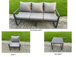 Rackhams Aluminium Garden Furniture Sets,7 Seater Outdoor Sofa Dining Set with Adjustable Rising Lifting Dining Table Side Table Cushions Dark Grey - thumbnail 3