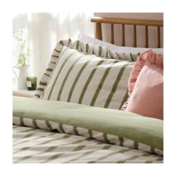 Rackhams Connie Ruffles Striped Duvet Cover Set - Olive - Double - Olive - 60% Cotton/40% Polyester - thumbnail 2