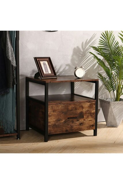 Rackhams 55cm W x 51cm D x 56cm H Industrial 1 Drawer Bedside Table Bedroom - Brown - image 1