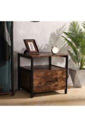 Rackhams 55cm W x 51cm D x 56cm H Industrial 1 Drawer Bedside Table Bedroom - Brown - thumbnail 1