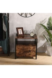 Rackhams 55cm W x 51cm D x 56cm H Industrial 1 Drawer Bedside Table Bedroom - Brown - thumbnail 3