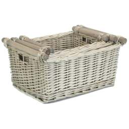 Rackhams Grey Wash Wooden Handled Wicker Storage Basket - Antique Wash - Wicker - Set of 3 - thumbnail 6