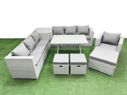 Rackhams Outdoor Rattan Garden Furniture Dining Set 10 seater Patio Rectangular Table 3 Seater Sofa Armchair Set with Side Table 3 Stools - thumbnail 1
