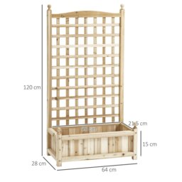 Rackhams Raised Garden Bed with Trellis Garden Planters Indoor Outdoor Natural - 64W x 28D x 120H cm - Natural wood - thumbnail 6