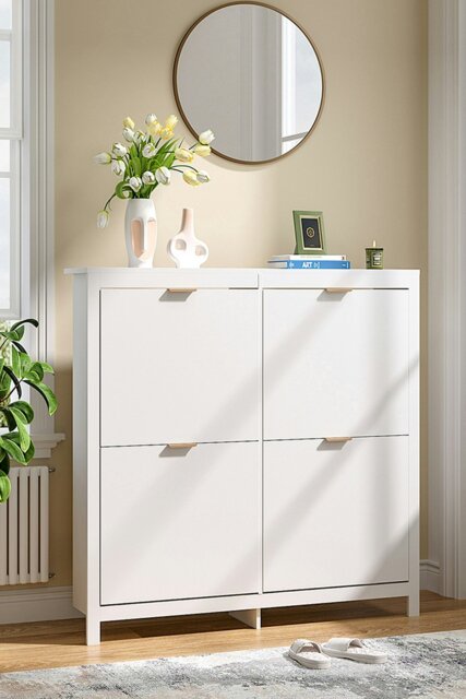 Rackhams Flip Down Wood Shoe Cabinet in White - White - image 1